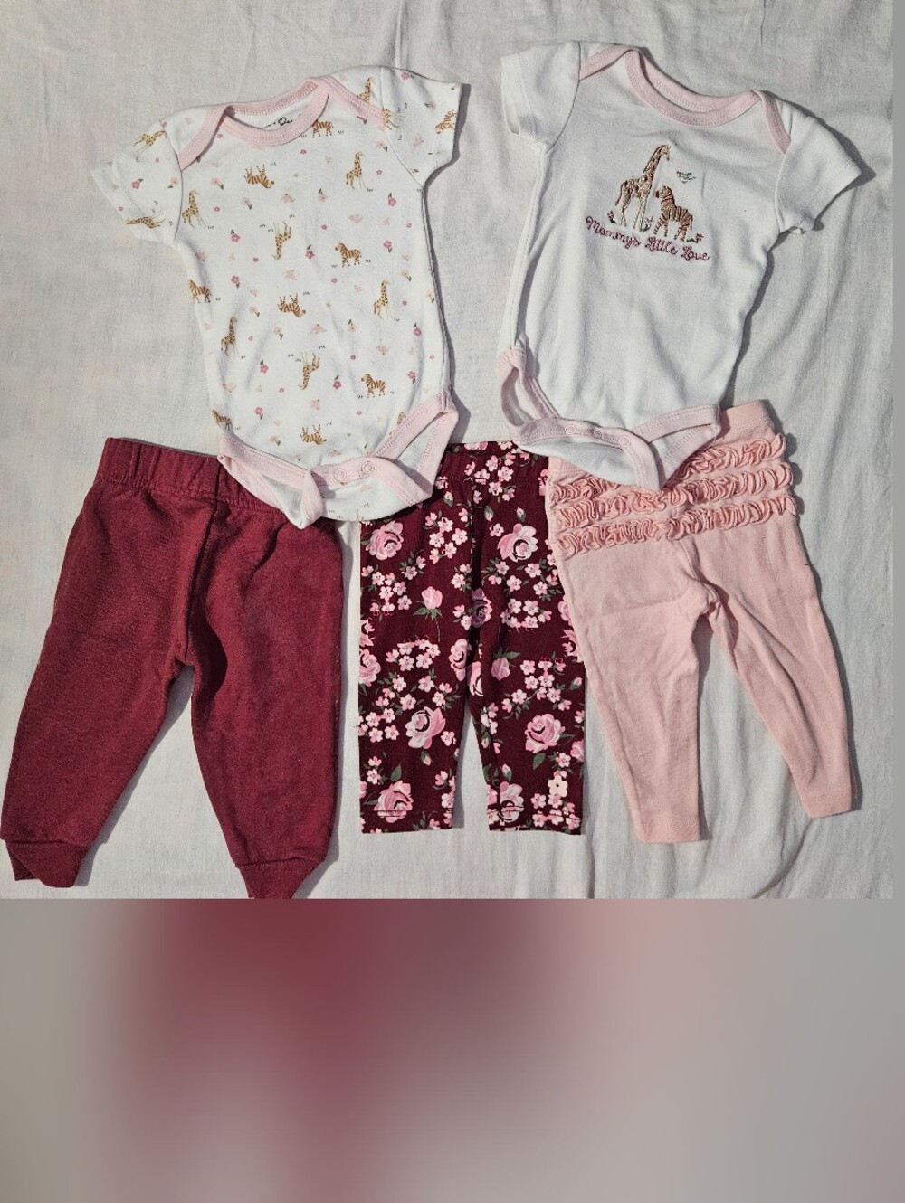 Baby Girls 4-Piece Matching Set in Pink and Burgundy